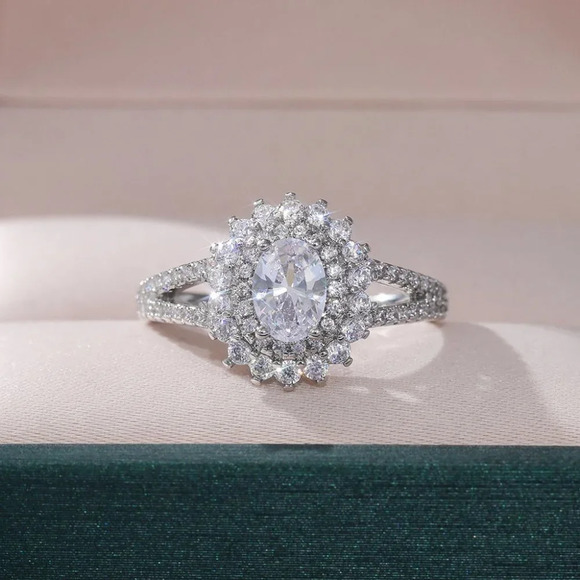 🌸Double Layer CZ Lovely Silver Dainty Luxury Flower Ring for Gift, K896